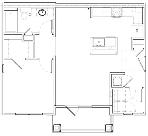 Floor plan for 1 bed, 1 bath, 729 sqft